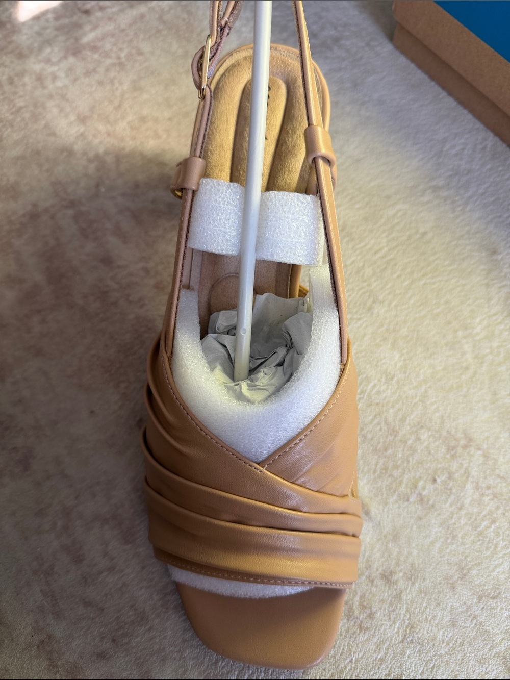 easy street Tan Pleated Slingback Square-Toe Sandals